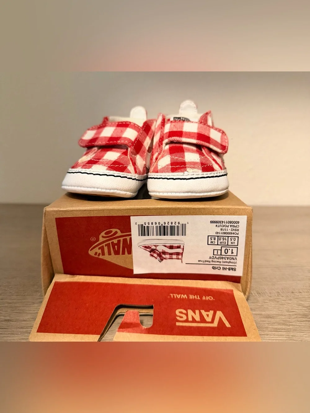 Vans Kids Red & White Gingham High-Top Walker